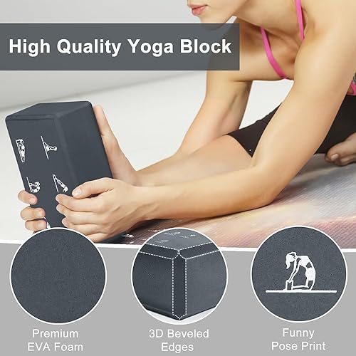 Miniatura 3 de Juego de 2 bloques de yoga y 2 correas de yoga, bloques de espuma EVA antideslizantes, ladrillos de yoga de alta densidad con correa de 6 pies