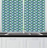 Ambesonne Hawaiian Kitchen Curtains, Pastel and Geometric Chevron Background with Exotic Island...
