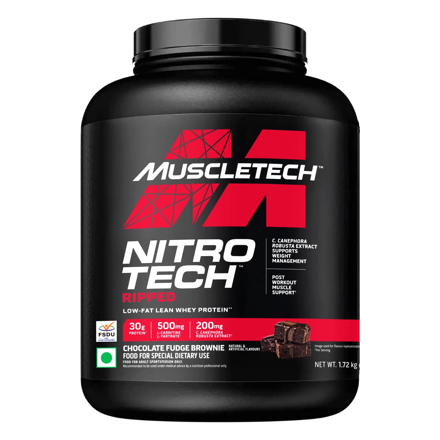 [BRSRGBA2BF4BQCY3] MuscleTech Nitrotech Ripped,1.72 Kg (3.8Lbs),Chocolate Fudge Brownie,Low Fat Lean Whey Protein,+ Weight Management,30 G From Whey Protein,500 G (L-Carnitine & L-Tartrate),200 Mg C,41 Servings