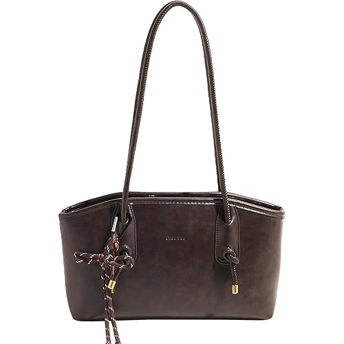 Shoulder Bag for Women Brown Purse Vintage Leather Shoulder Handbag Trendy Everyday Purse with Pendant