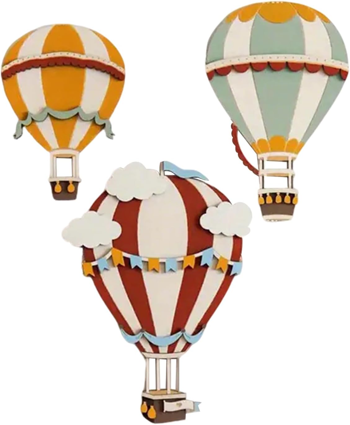 NULYLU 3PCS Wooden Hot Air Balloon Decor: Hot Air Balloon Cutout Sculptures - Boho Wall Art for Baby Nursery Kids Bedroom Living Room Wall Decor