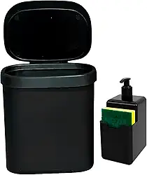 Lixeira De Pia 3,5 L Com Tampa + Porta Detergente 500ml Com Suporte Bucha Cozinha (LIXEIRA + DISPENSER)