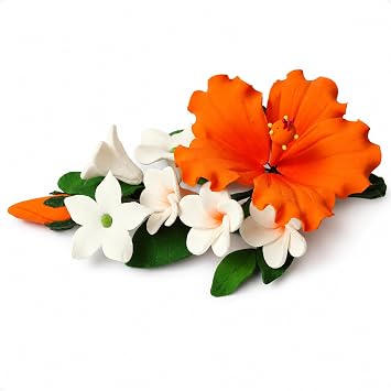 Global Sugar Art Orange Hibiscus Cake Flower Arrangement, Large Tropical