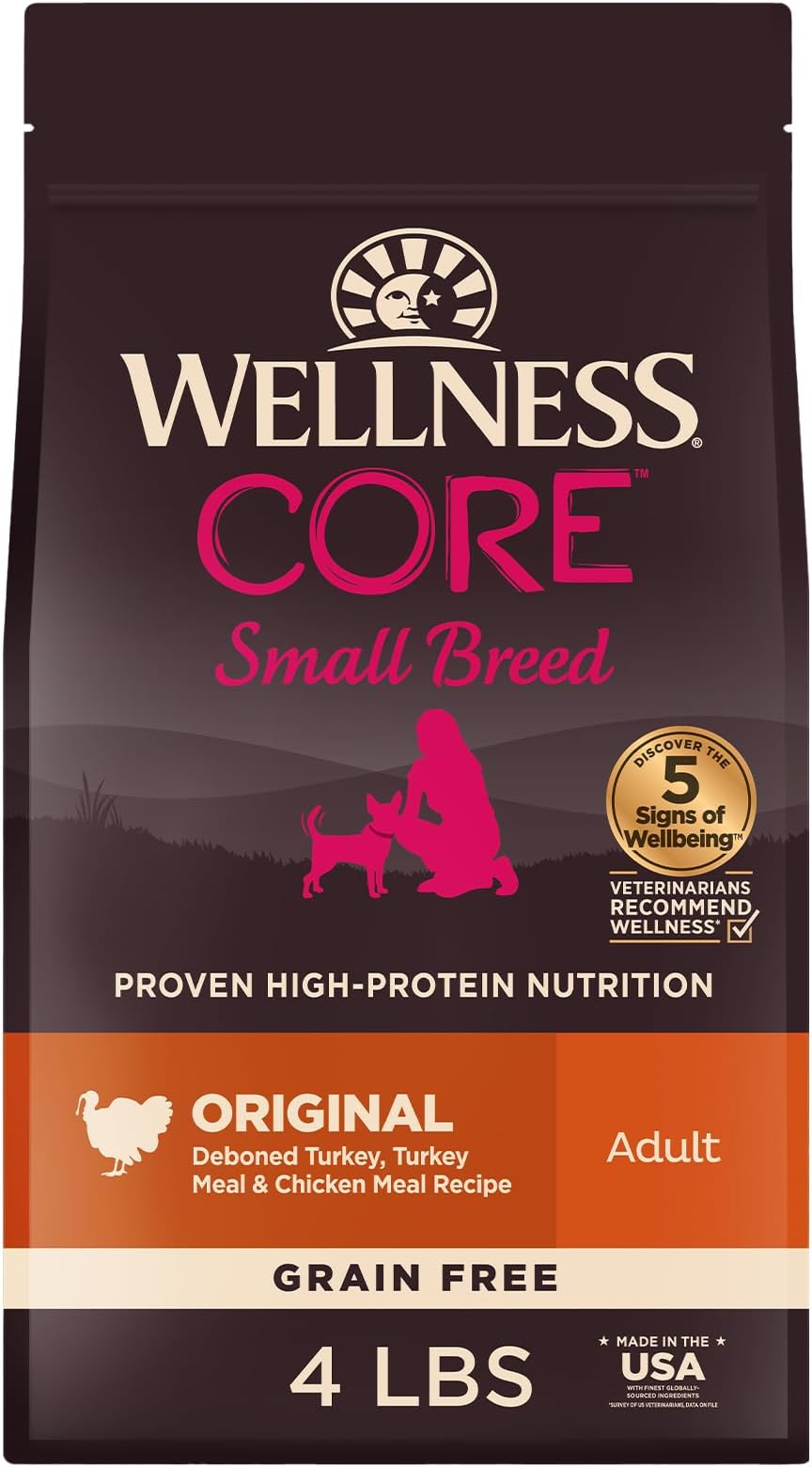 Wellness CORE Small Breed Adult Dry Dog Food, Grain Free Kibble, Natural, High Protein, Turkey and Chicken Recipe, 4 lb Bag