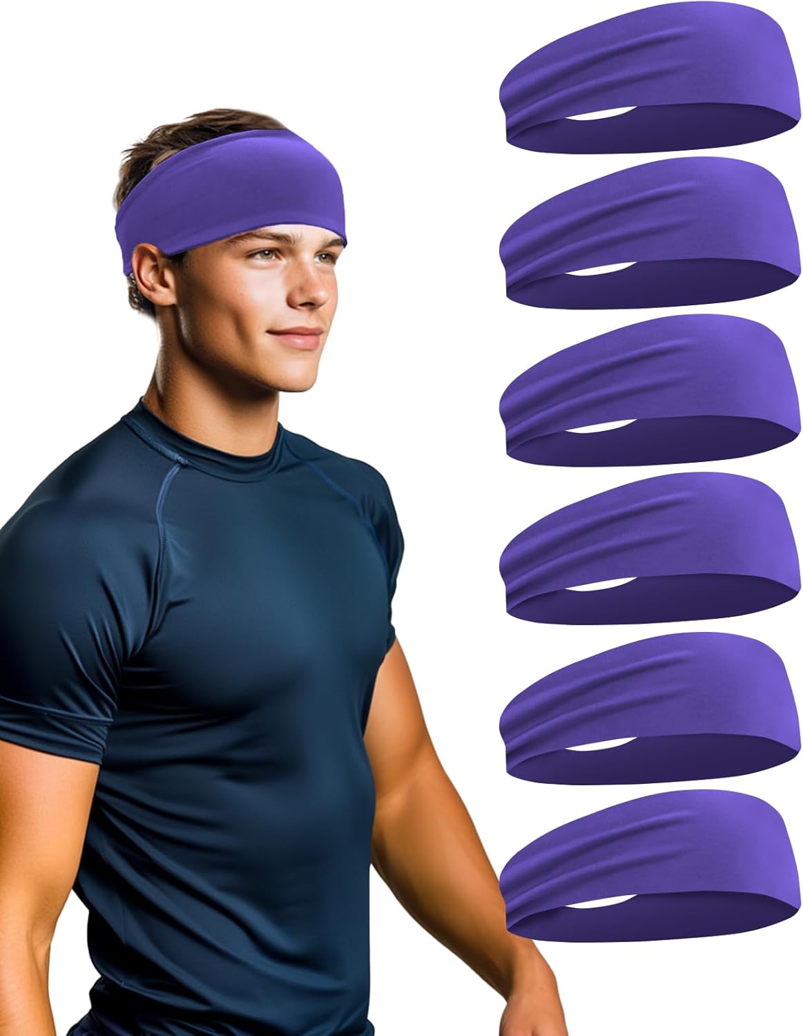 6 Pack Sport Headbands for Men & Women, Sweat Wicking Workout Sweatband, Bright Hairband for Running, Cycling, Football, Yoga