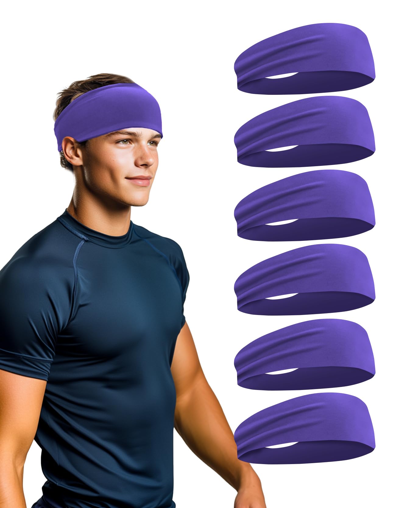 6 Pack Sport Headbands for Men & Women, Sweat Wicking Workout Sweatband, Purple Hairband for Running, Cycling, Football, Yoga (Purple 6 Pack)-image-45