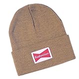 Budweiser Woven Label Tan Cuffed Knit Beanie Skull Cap Hat Toboggan