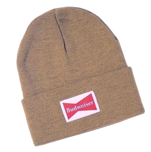 Budweiser Woven Label Tan Cuffed Knit Beanie Skull Cap Hat Toboggan
