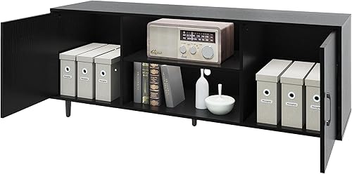 Miniatura 6 de Gyger Moderno soporte de TV para TV de 65 pulgadas, centro de entretenimiento de TV para dormitorio, sala de estar, consola multimedia con armarios