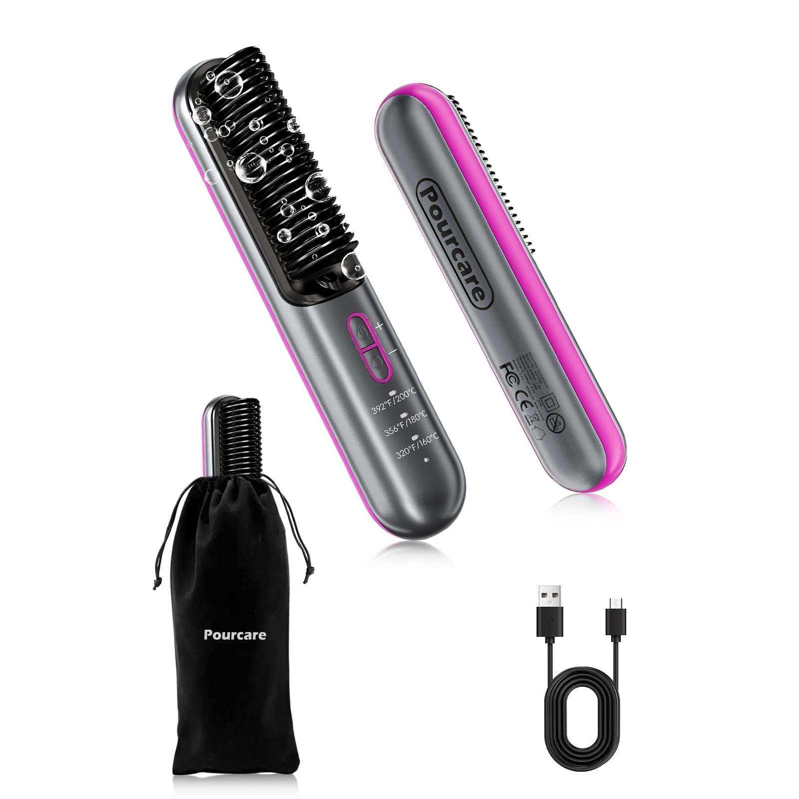 Cordless Hair Straightener Brush Rechargeable Portable Straightening Comb for Travel Touch-Ups, Bangs & Short Hair – USB-C Fast Charge 3 Temp Settings Friendly for Gym Dorm & On-the-Go