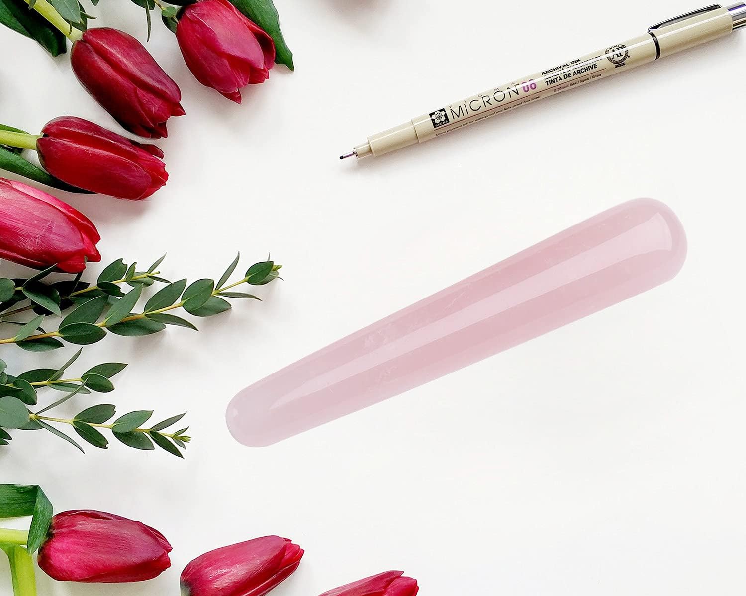 AMOYSTONE 2Pcs Natural Rose Quartz Massage Wand Pink Crystal Massage Scraping Tool Treatment 4"