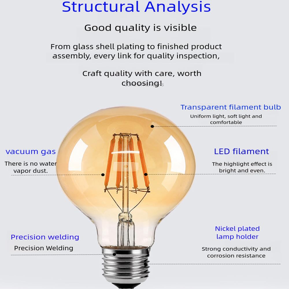 8 Stück Edison Vintage Glühbirne 6W G95 E27 LED Filament Lampe Globe(Ersetzt 60W Glühlampe),600 LM,Warmweiß 2700K,Amber Glas, Nicht Dimmbar Antike Alte Edison Glühlampe
