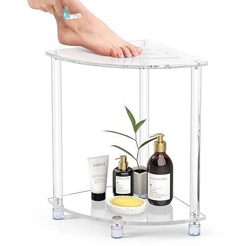 Corner Shower Stool, Clear Acrylic Shower Bench for Shaving Legs,
