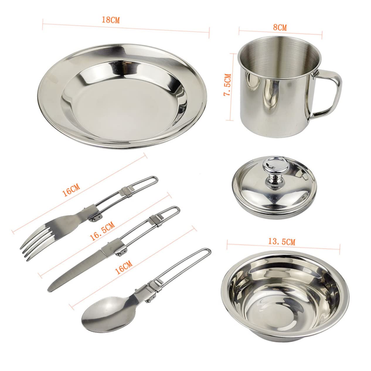 Utensilios de Cocina Camping de Acero Inoxidable Portátil y Compacto Kit para Personas para Picnic y Senderismo Duradero y Combinación Práctica para Actividades al Aire