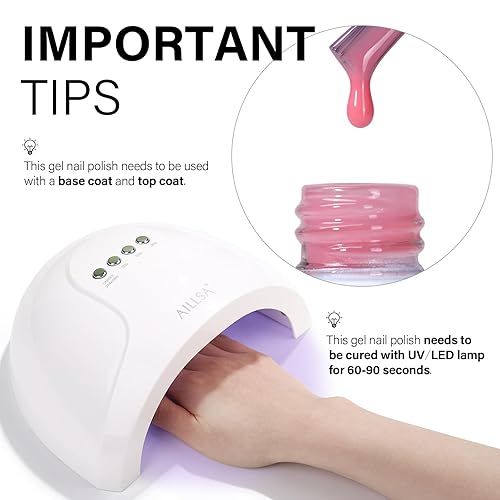 Vista 64 de AILLSA Esmalte de uñas de gel amarillo otoñal, esmalte de gel de hojas de otoño, esmalte de gel neutro translúcido nude de larga duración