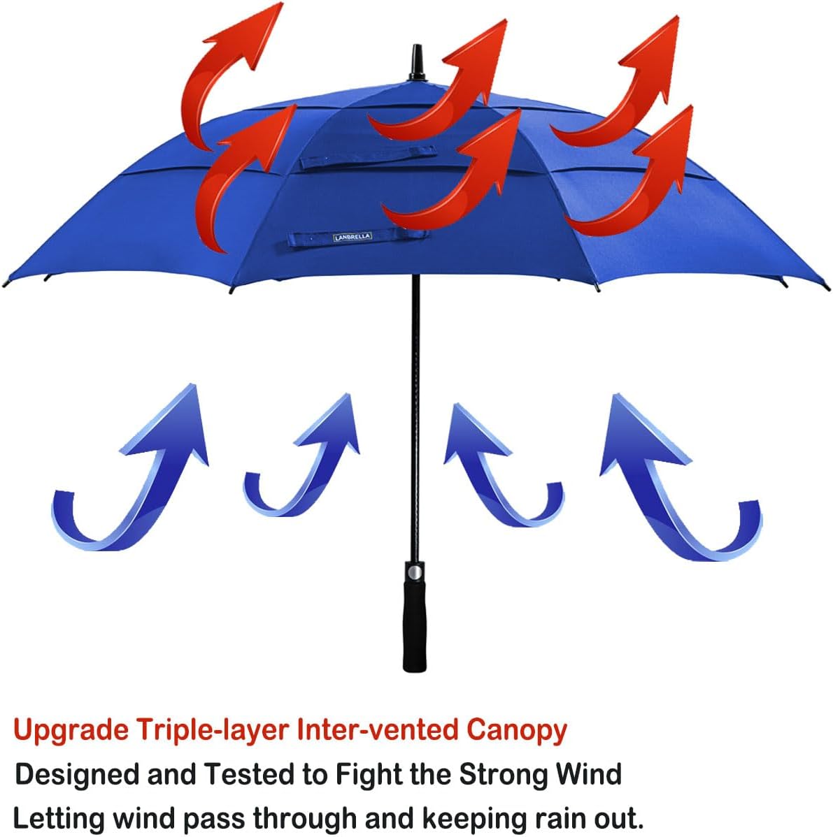 Golf Umbrella Windproof Stick Umbrella Triple-layer Inter-vented Canopy Vented Auto Open 62 Inch