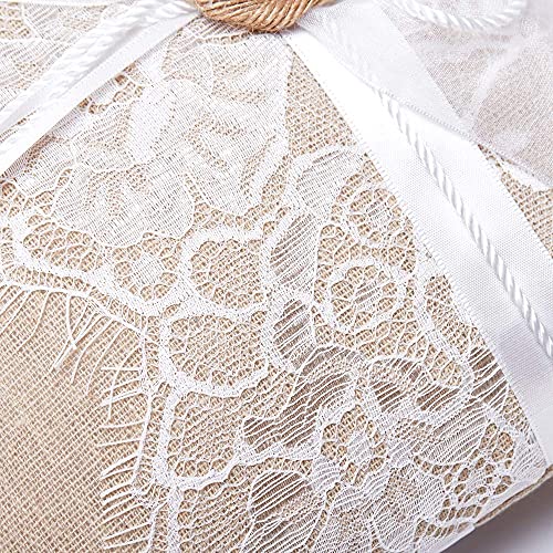 Amajoy Vintage Rustic Burlap Lace Wedding Ring Pillow 7.5 Inch X 7.5 Inch #TOP6