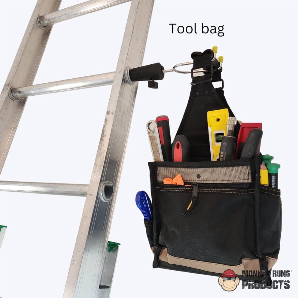 Monkey Rung Monkey Grip Hands Free Innovative Extension Ladder Accessories Universal Tool Holder Perfect for Paint Buckets, Tool Bags, Power Tools and More (Monkey Grip)