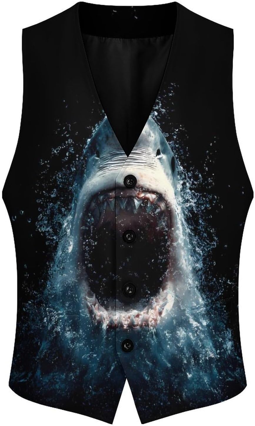 Shark Open Big Mouth Men's Suit Vest Formal Vests Casual Dress Fit Waistcoat Casual Tuxedo for Business
