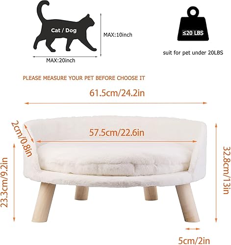 Miniatura 6 de BingoPaw Cama elevada para mascotas, taburete nórdico para gatos con almohadilla acogedora impermeable, silla para perro con patas de madera
