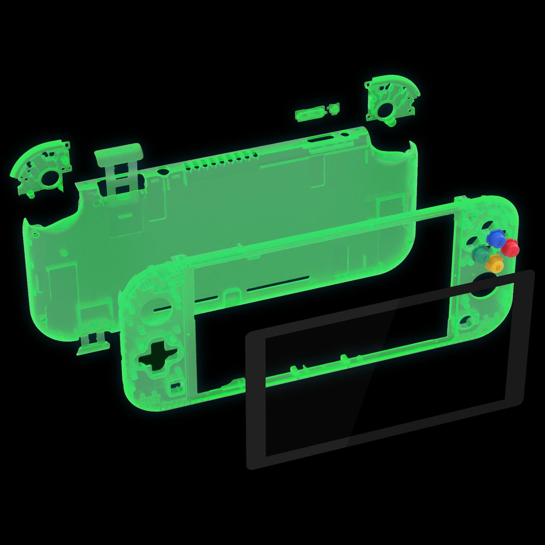 eXtremeRate Cover Scocca Custodia Pulsanti Tasti ABXY DIY Ricambio per Nintendo Switch Lite con Protezione Schermo Pellicola Vetro Temperato(NON Include Console)-Trasparente Illuminare