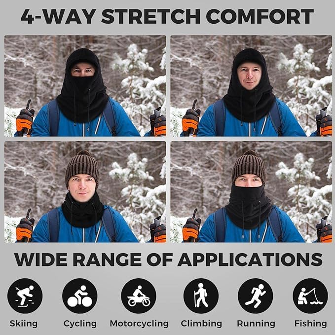 AURUZA Balaclava Ski Mask Fleece Mask Warm Balaclava Breathable Warm and Comfortable Face Mask for Men Women Sports Mask (US, Alpha, Medium, Black)