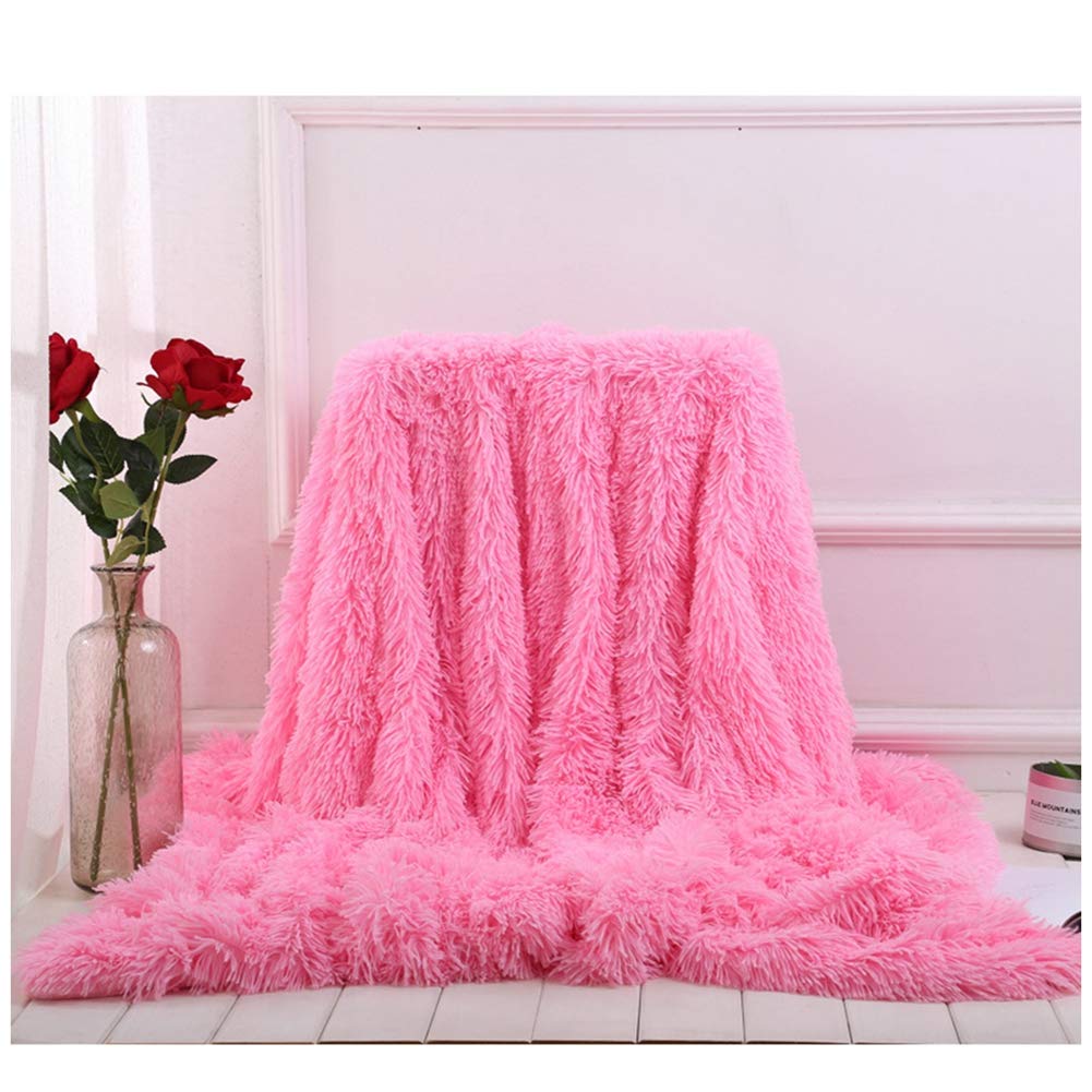 Manta para Cama Manta de Piel Sintética Suave y Cálida Mantas para Cama, Sofá, Viaje, Manta Imitación Piel de Pelo Largo, Cómoda y Duradera Pink 3 160x200cm