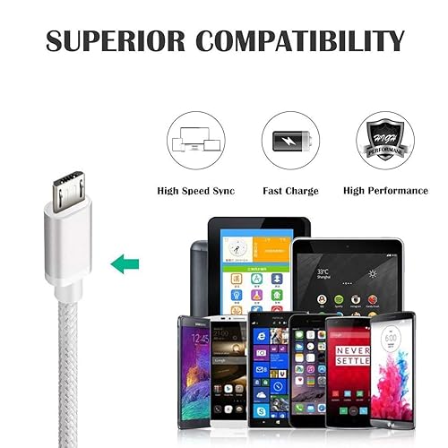 Miniatura 5 de Paquete de 2 cables micro USB de carga rápida de 6 pies para Samsung Galaxy S6S7 Edge, J3J7 Star Prime Crown, Note 45, LG G4 K40 K30 K20 Stylo 3,