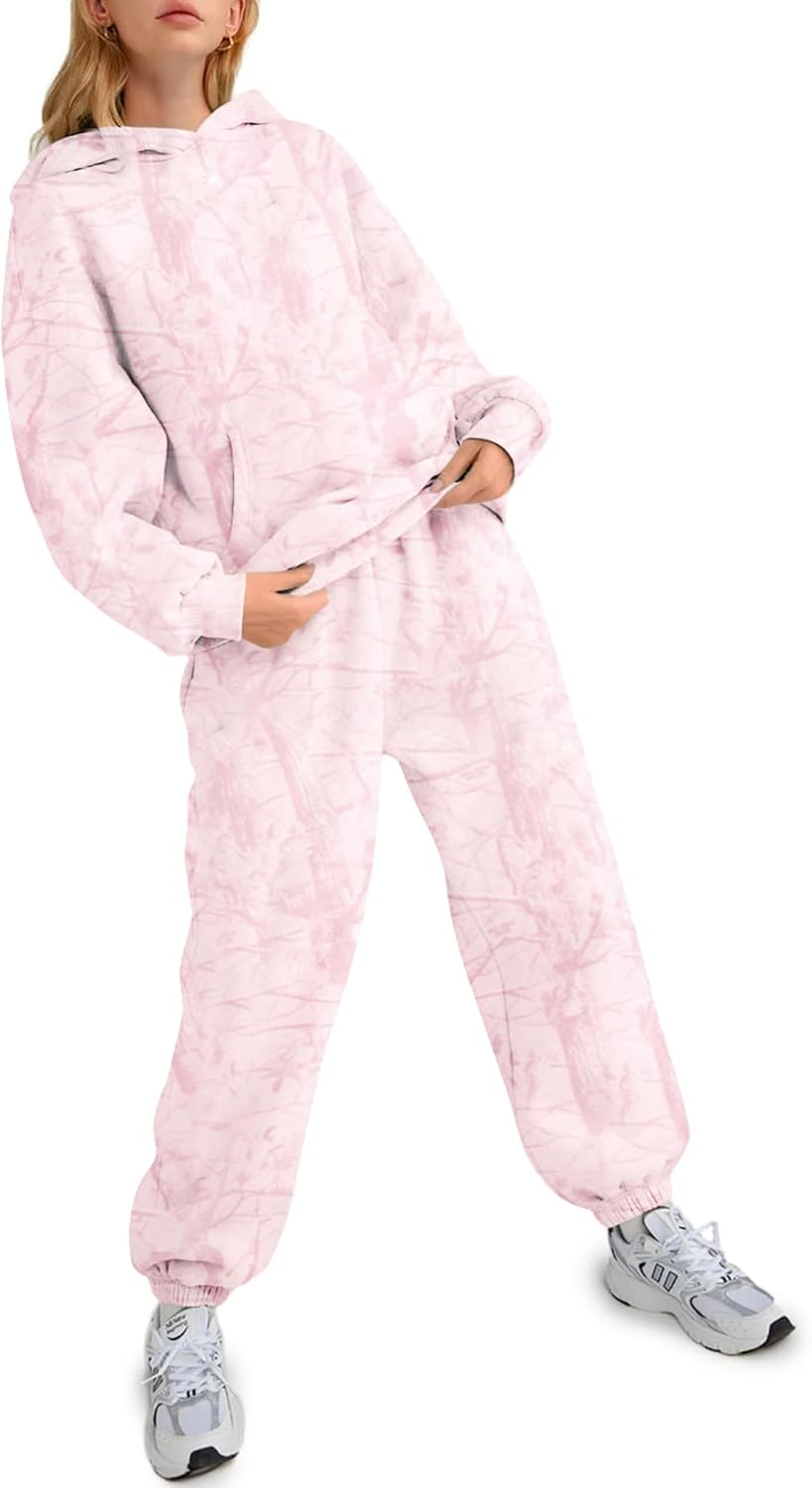 Camo Sweatsuits for Women 2 Piece Outfits Maple Leaf Print Hoodie Sweat Sets Pants Camouflage Tracksuits Lounge sets - Image 5