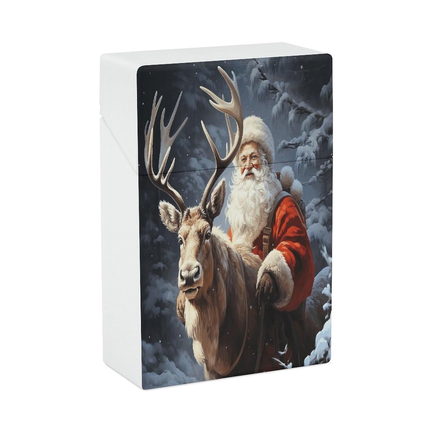 Plastic Cigarette Case, Santa Claus and Deer Elk Print Stylish Cigarette Holder for Men and Women Portable Cigarette Case