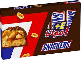 شوكولاتة سنيكرز بالفول السوداني- 45 جرام، 4 قطع+ قطعة مجانية