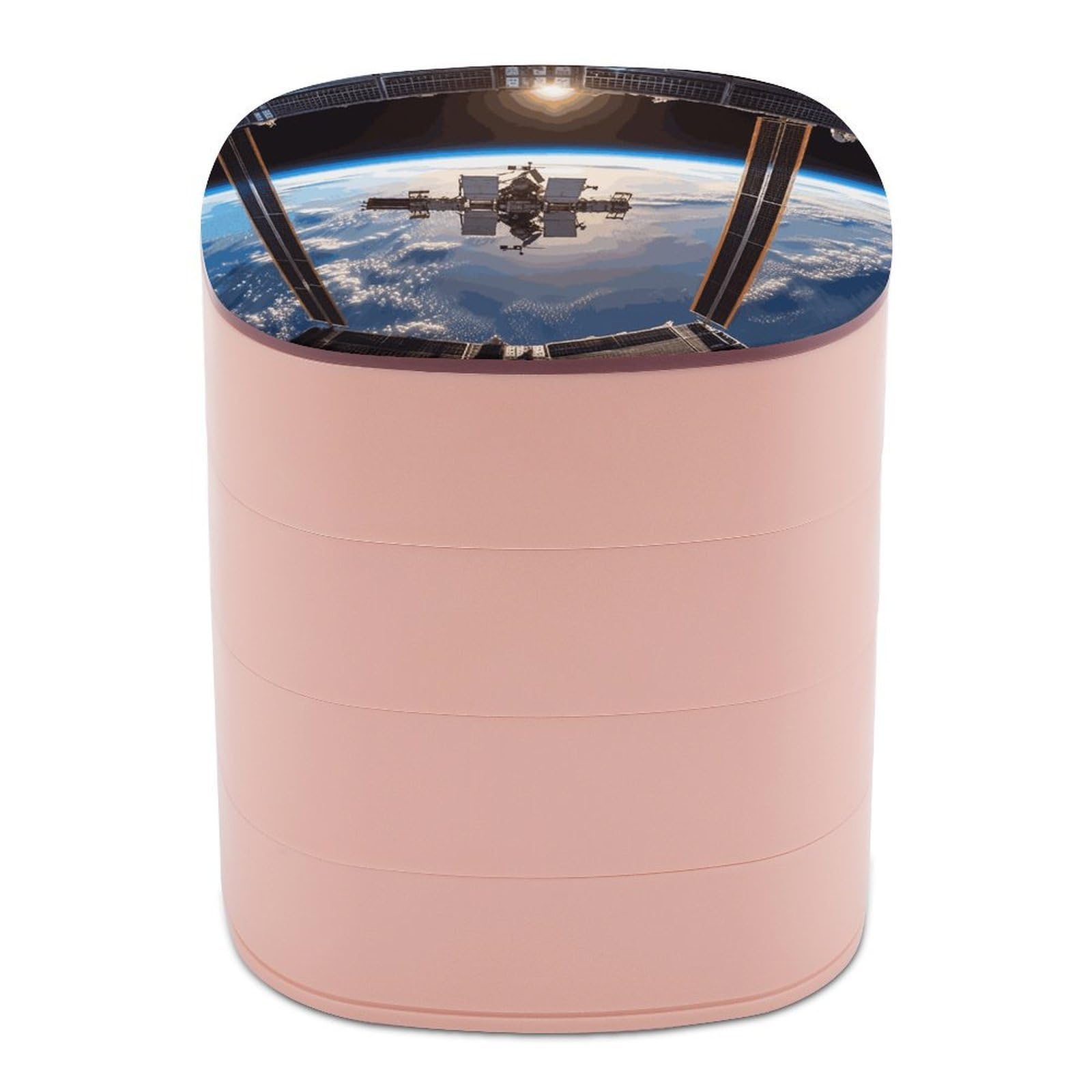 JTREHY International Space Station Picture Jewelry Box 4-Layer Covered Rotating Jewelry Storage Box Large Capacity Storage Boxes Portable Jewelry Case for Bracelets Earrings Necklace