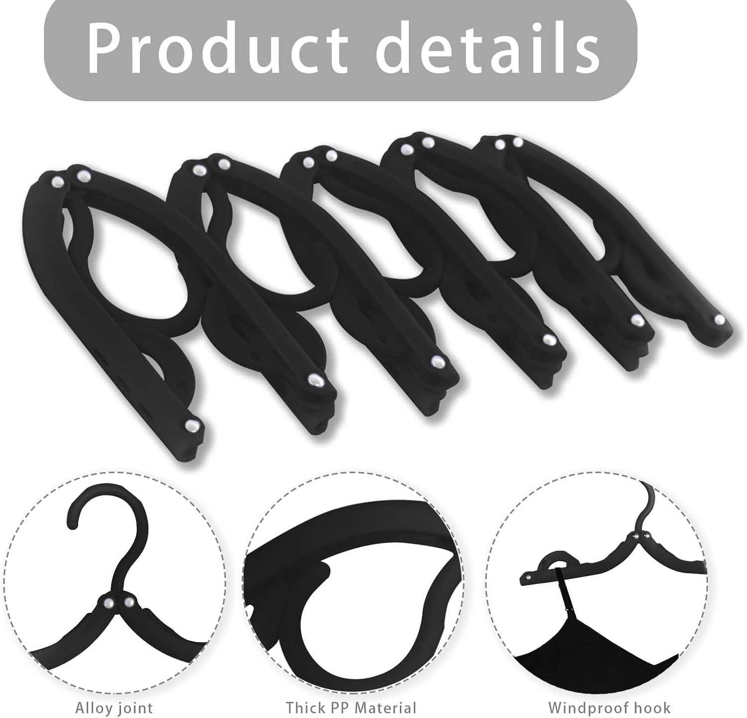6PCS Portable Folding Clothes Hangers Clothes Drying Rack for Travel (Black) - Image 4