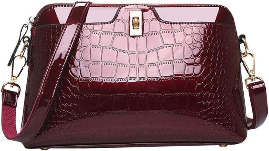 Women Crocodile Patent Leather Shoulder Bag Handbag Fashion Shell Crossbody Bag