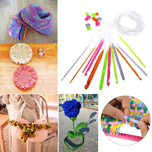 Tinksky 12 Sizes Colorful Plastic Carpet Crochet Hooks Knitting Needles 3.5mm to 12.0mm with Cable - Thumbnail 7