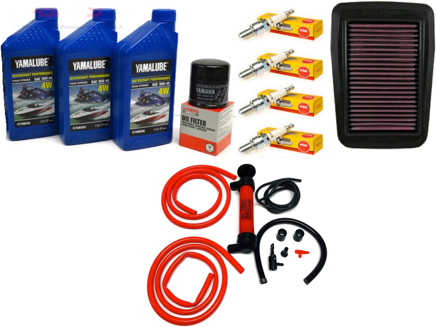YAMAHA 2005-2015 VX Sport Deluxe Cruiser VX110 V1 1.1L 110 Oil Change Maintenance Kit w/NGK Spark Plug Set, OEM Air Filter & Deluxe Oil Extractor Pump