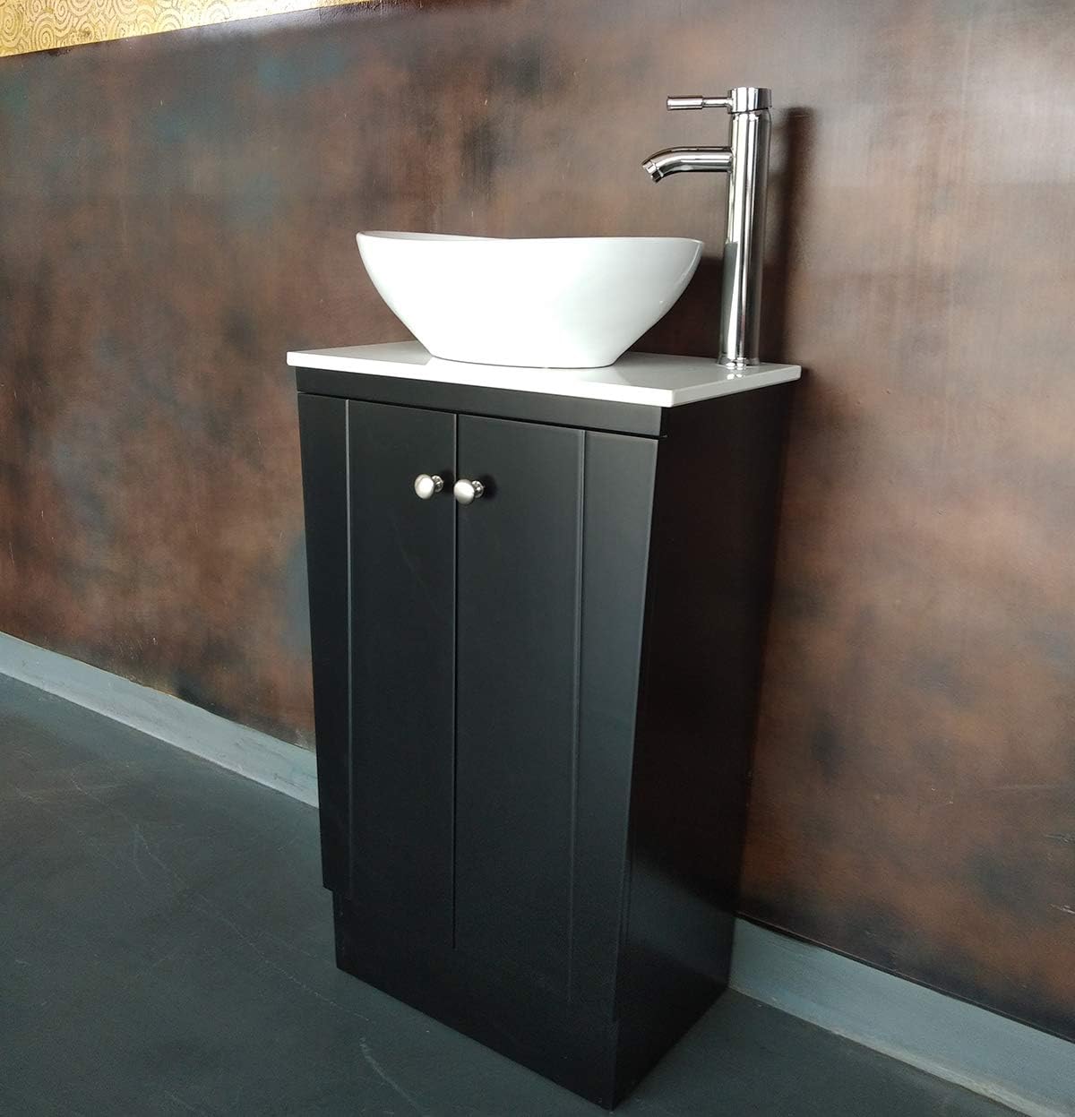 21 INCH Assembled Free Standing Wooden Bathroom Vanity Oval Ceramic Sink Faucet and Drain Included (Black)