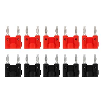 10 Pcs Dual Banana Plug Speaker Cable Connectors Screw Type Dual Tip Banana Plug Clips for 2-Way Speaker Wires Black+Red