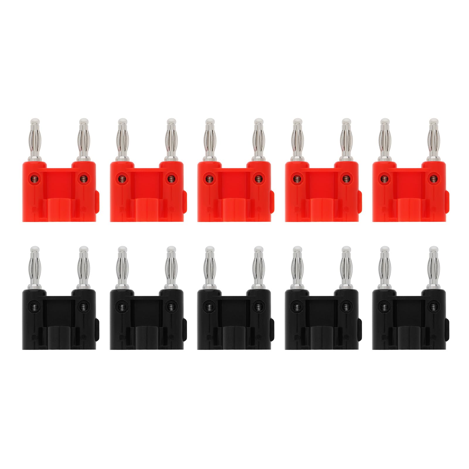10 Pcs Dual Banana Plug Speaker Cable Connectors Screw Type Dual Tip Banana Plug Clips for 2-Way Speaker Wires Black+Red