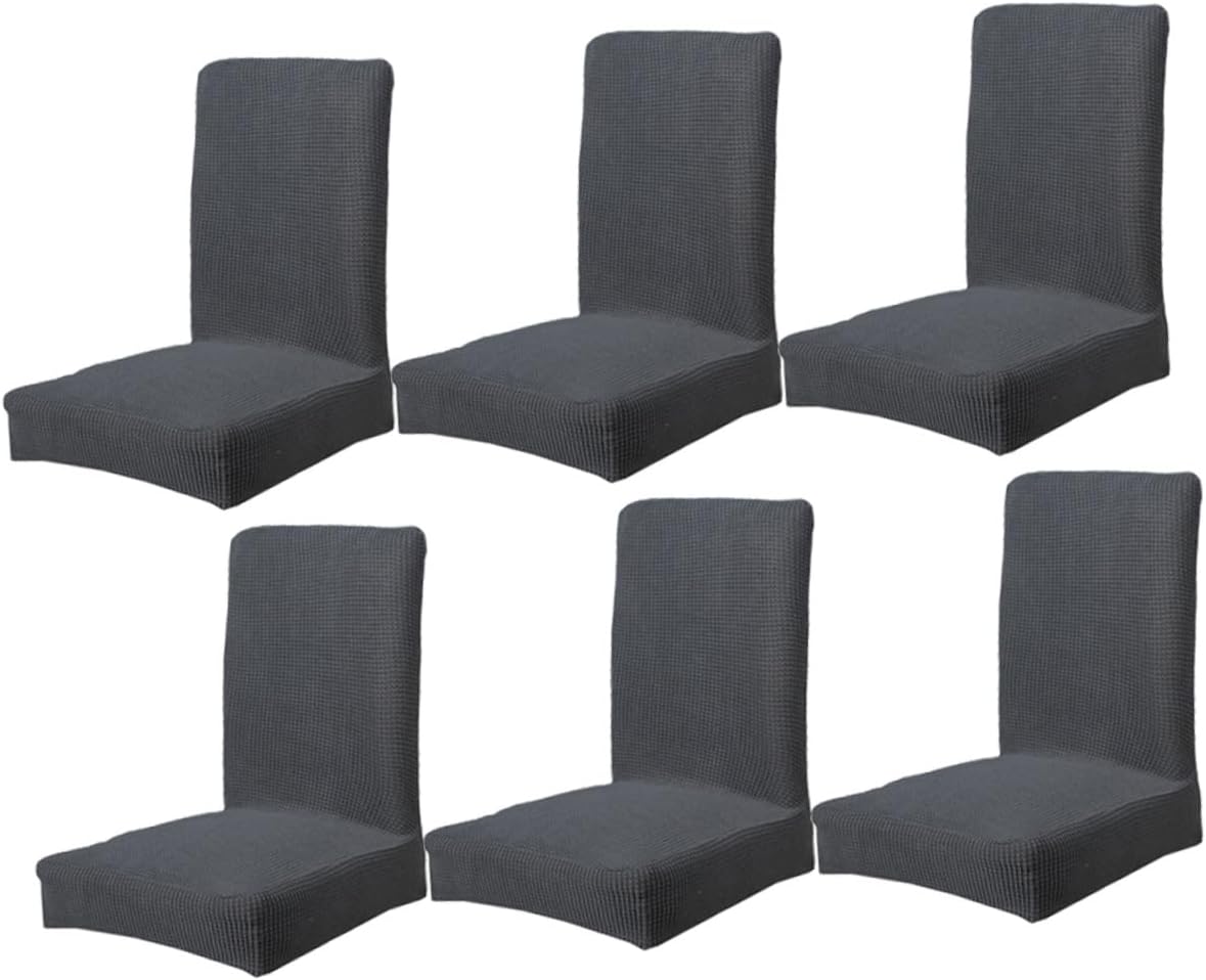 LIFKOME 6pcs Elastic Stretchy Dining Chair Covers, Grey Polyester Chair Protectors, Full Removable Slipcovers for Home Office Dining Room Seats