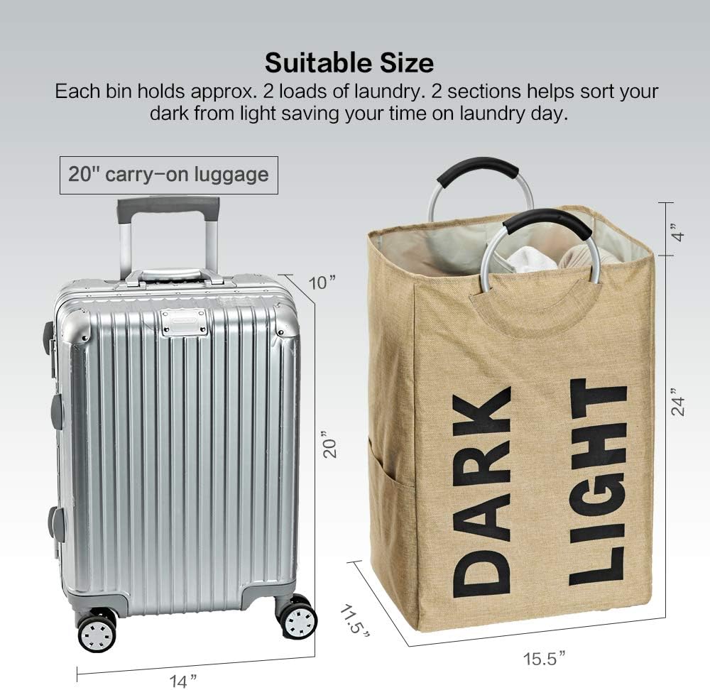 HOMEST Double Laundry Hamper with Handle, Self-Standing Modern Laundry Basket for Dorm Room, Yellow