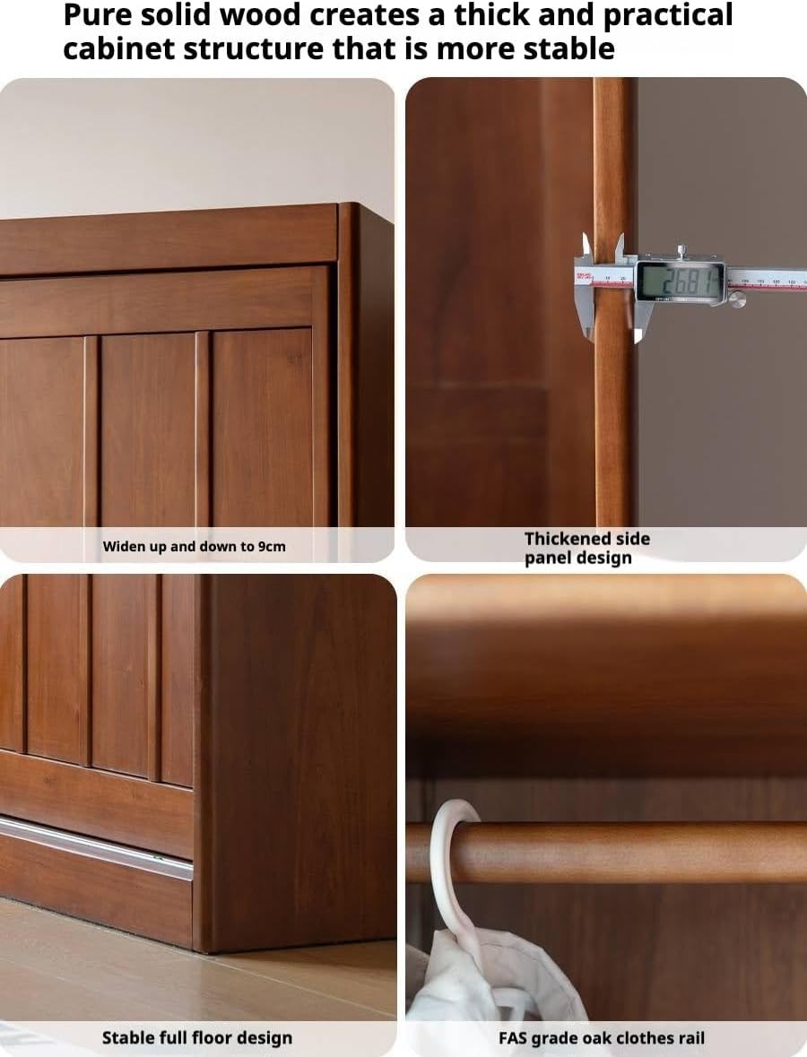 GVAwood Poplar Solid Wood Wardrobe Retro Sliding Door Wardrobe. 24.4x4.7x78.7 inch / 62x12x200 cm/Teak Color/Left Side Cabinet