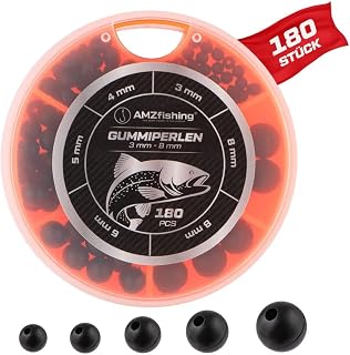 AMZfishing® Juego de perlas de goma de 3 mm a 8 mm, 180 unidades, tapón de goma para pesca, perlas de goma, para pesca, pesca, pesca