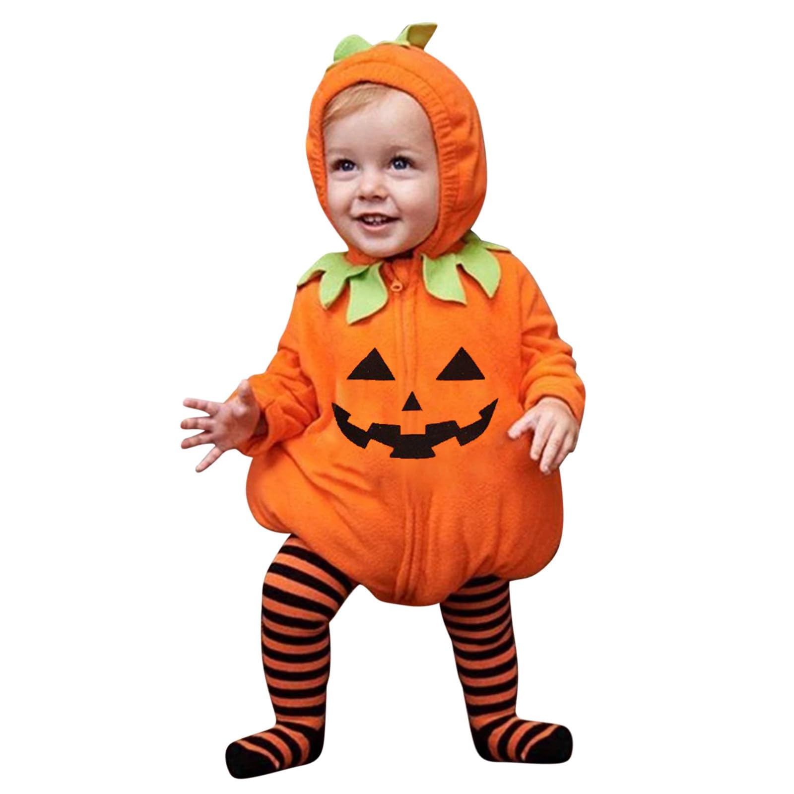 Baby Halloween Costume Infant Pumpkin Costume Long Sleeve Baby Girls Boys Halloween Costumes Babys Pumpkin Halloweens Outfit Hooded Babys Costumes with Footed Pants Set for Infant 0-24 Months