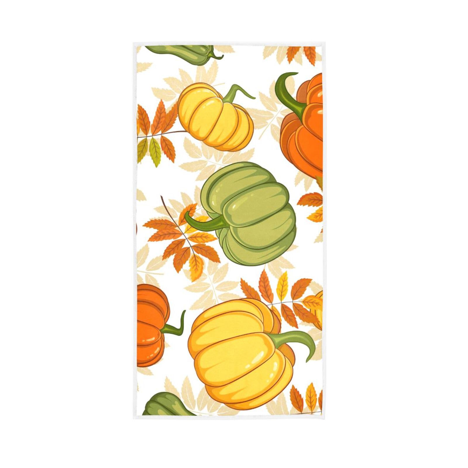 HUYGD Falling Maple Leaves Pumpkins Hand Towels for Kitchen, 15 x 30 Inch Decorative Hand Towel Guest Towels for Bathroom Hand Bathroom Towels