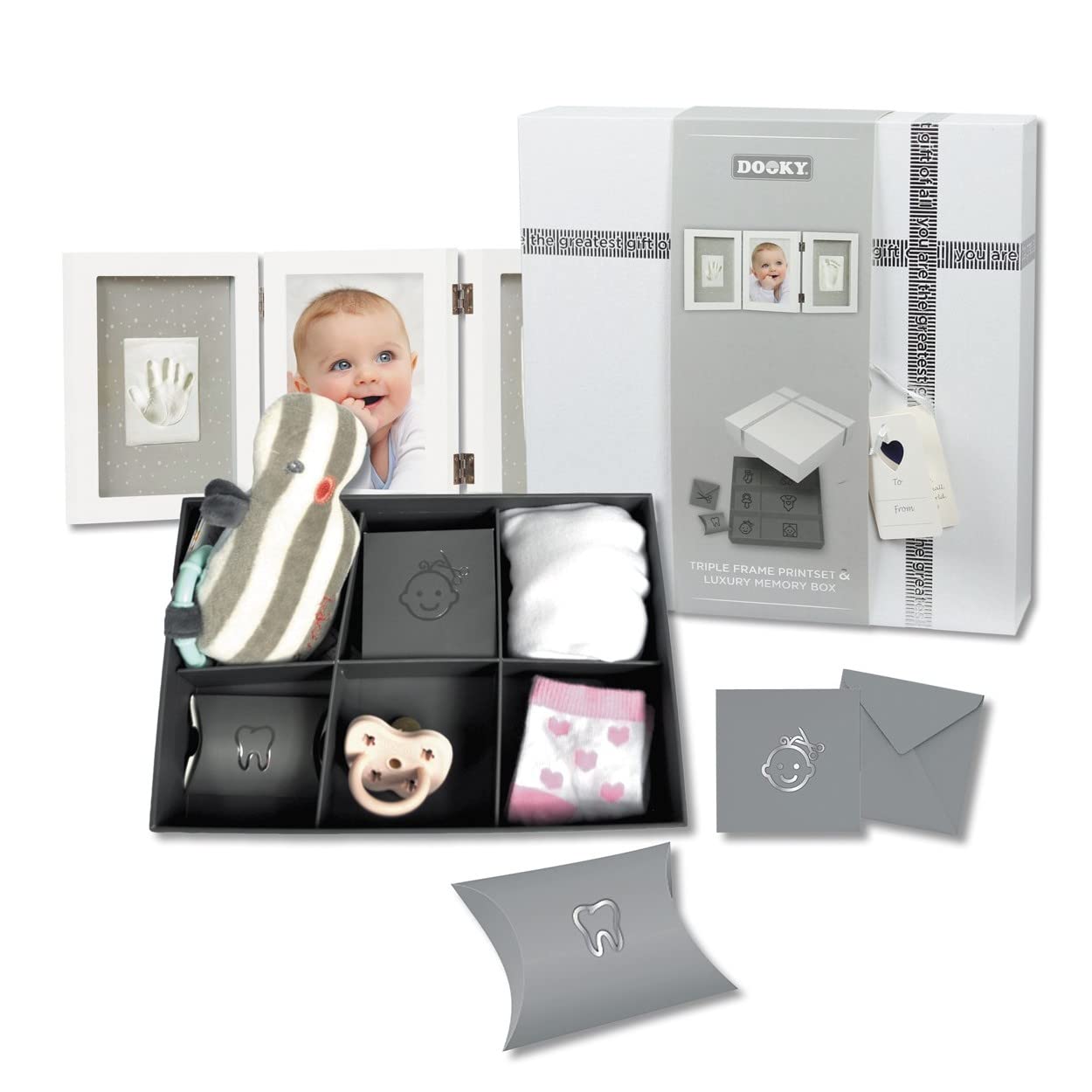 Dooky Gift Handprint - Cornice tripla bianca, 0,5 kg