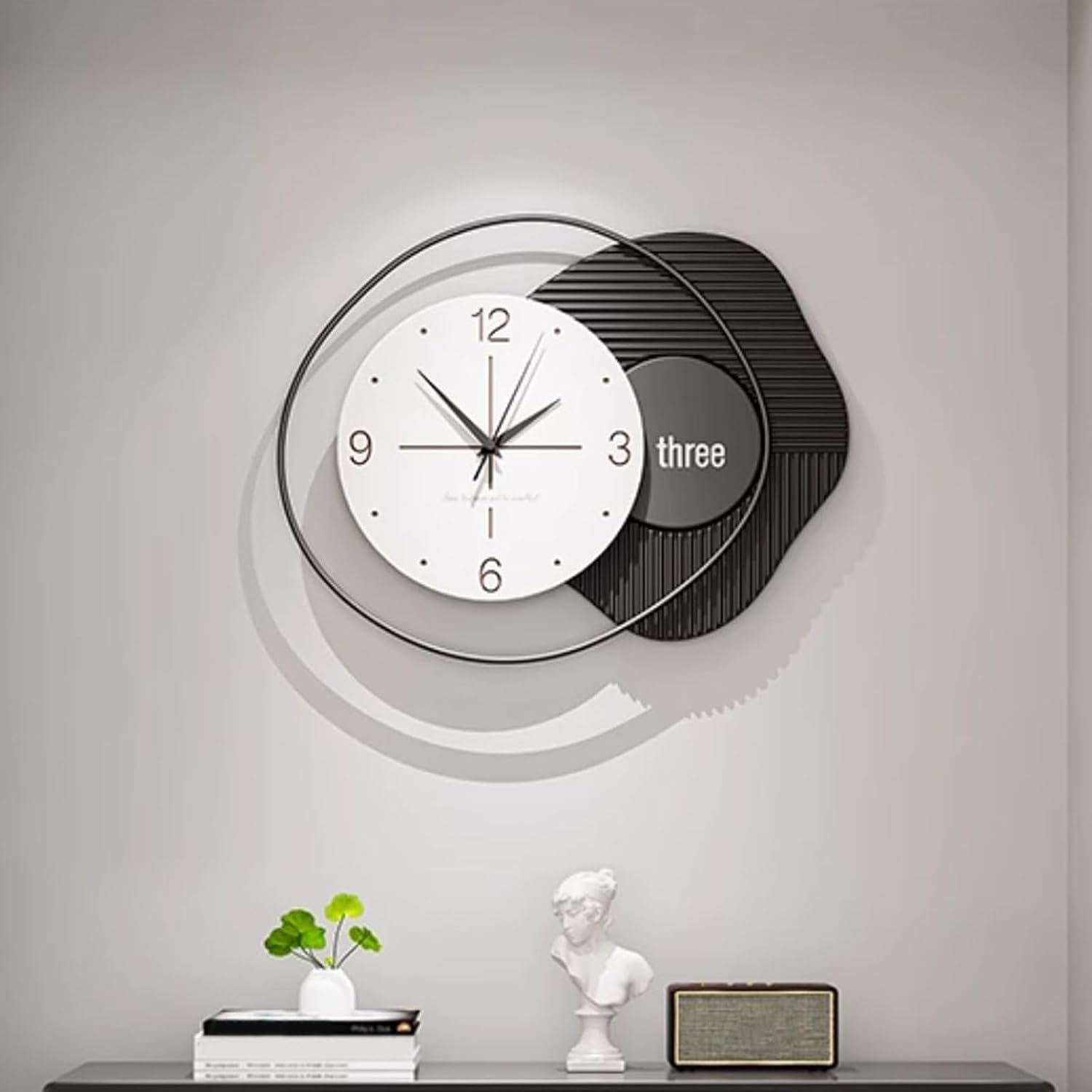 HARELA Modern Artistic Wall Clock, Silent Non-Ticking Decorative Wall Clocks, Wall Decoration Hanging Clock for Living Room(Black)