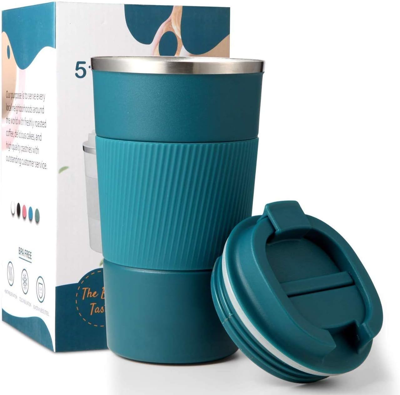 Bhaguji Coffee Tumbler 380ml Insulated-Stainless Steel Coffee Tumbler for Hot & Cold Drinks Travel Mug with Leak Proof Sipper Lock Lid (Blue380ml)