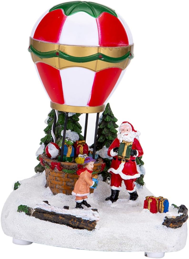 IMIKEYA Lighted Hot Air Balloon Figurine Musical Christmas Village House Decor Christmas Supplies Festive Tabletop Ornament for Home Shop Window Decoration