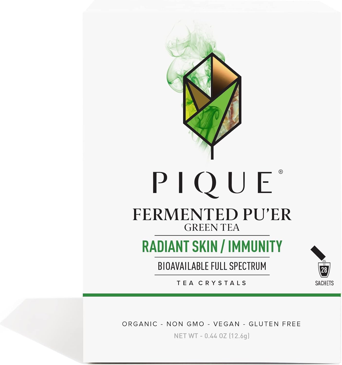 Pique Organic Fermented Pu'er Green Tea Crystals - 28 Single Servings (1 Pack)
